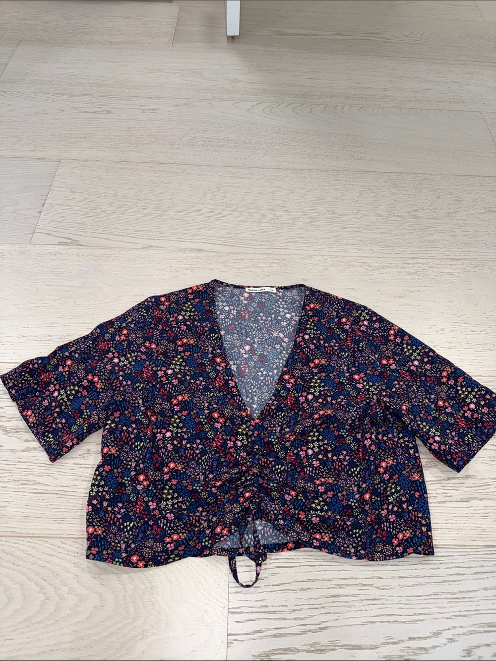 Marine Layer Navy Floral Tie-Front Crop Top